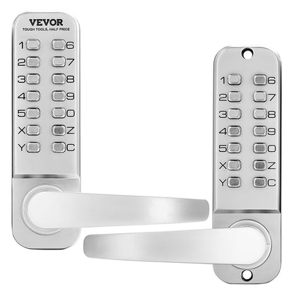 Mechanical Keyless Entry Door Lock, 14 Key Mechanical Door Lock, Mechanical Keypad Door Lock with Handle, Double-Sided Stainless Steel Waterproof Keyless Gate Lock, for Home Office Yard, Sliver