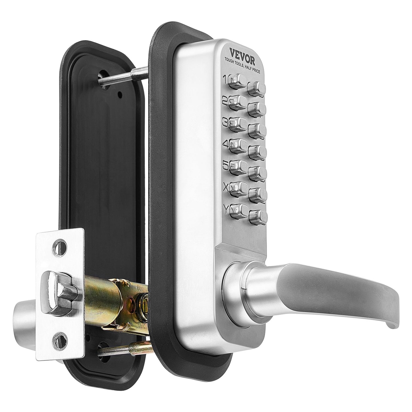 Mechanical Keyless Entry Door Lock, 14 Key Mechanical Door Lock, Mechanical Keypad Door Lock with Handle, Double-Sided Stainless Steel Waterproof Keyless Gate Lock, for Home Office Yard, Sliver