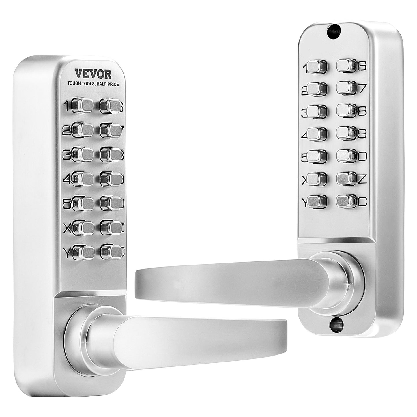 Mechanical Keyless Entry Door Lock, 14 Key Mechanical Door Lock, Mechanical Keypad Door Lock with Handle, Double-Sided Stainless Steel Waterproof Keyless Gate Lock, for Home Office Yard, Sliver