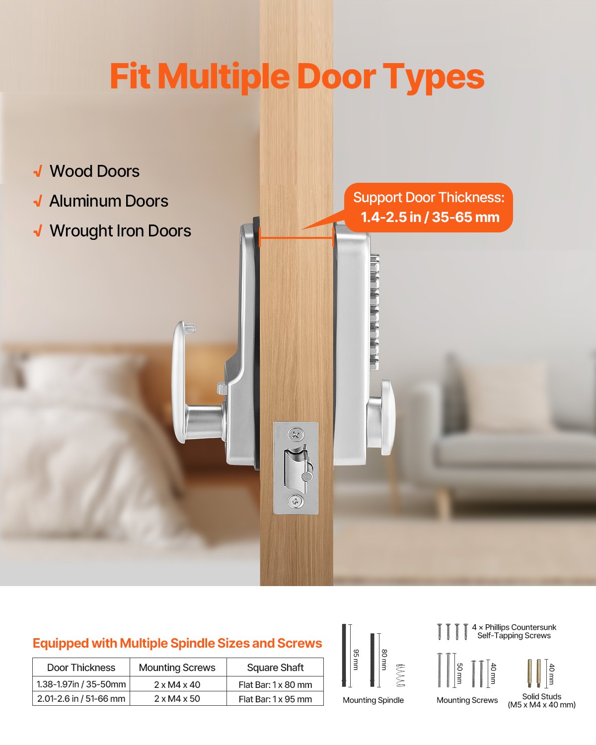 Mechanisches schlüsselloses Türschloss, 14-Tasten-Türschloss, mechanischer Türknauf mit Tastatur, einseitiges, wasserdichtes Edelstahl-Torschloss, für Haus, Büro, Garten, Zaun, Garage und Hof