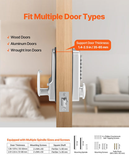 Mechanisches schlüsselloses Türschloss, 14-Tasten-Türschloss, mechanischer Türknauf mit Tastatur, einseitiges, wasserdichtes Edelstahl-Torschloss, für Haus, Büro, Garten, Zaun, Garage und Hof