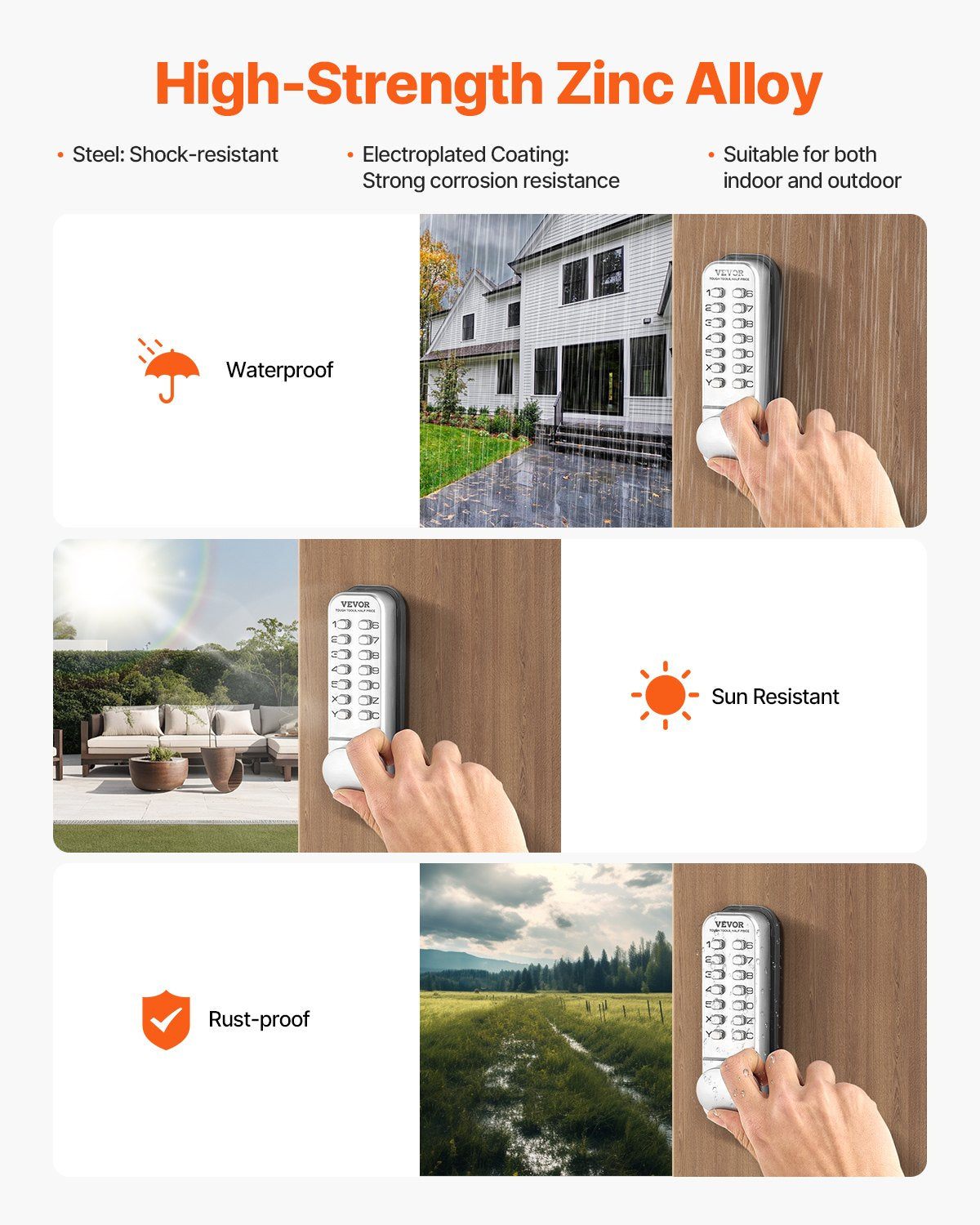 Mechanisches schlüsselloses Türschloss, 14-Tasten-Türschloss, mechanischer Türknauf mit Tastatur, einseitiges, wasserdichtes Edelstahl-Torschloss, für Haus, Büro, Garten, Zaun, Garage und Hof