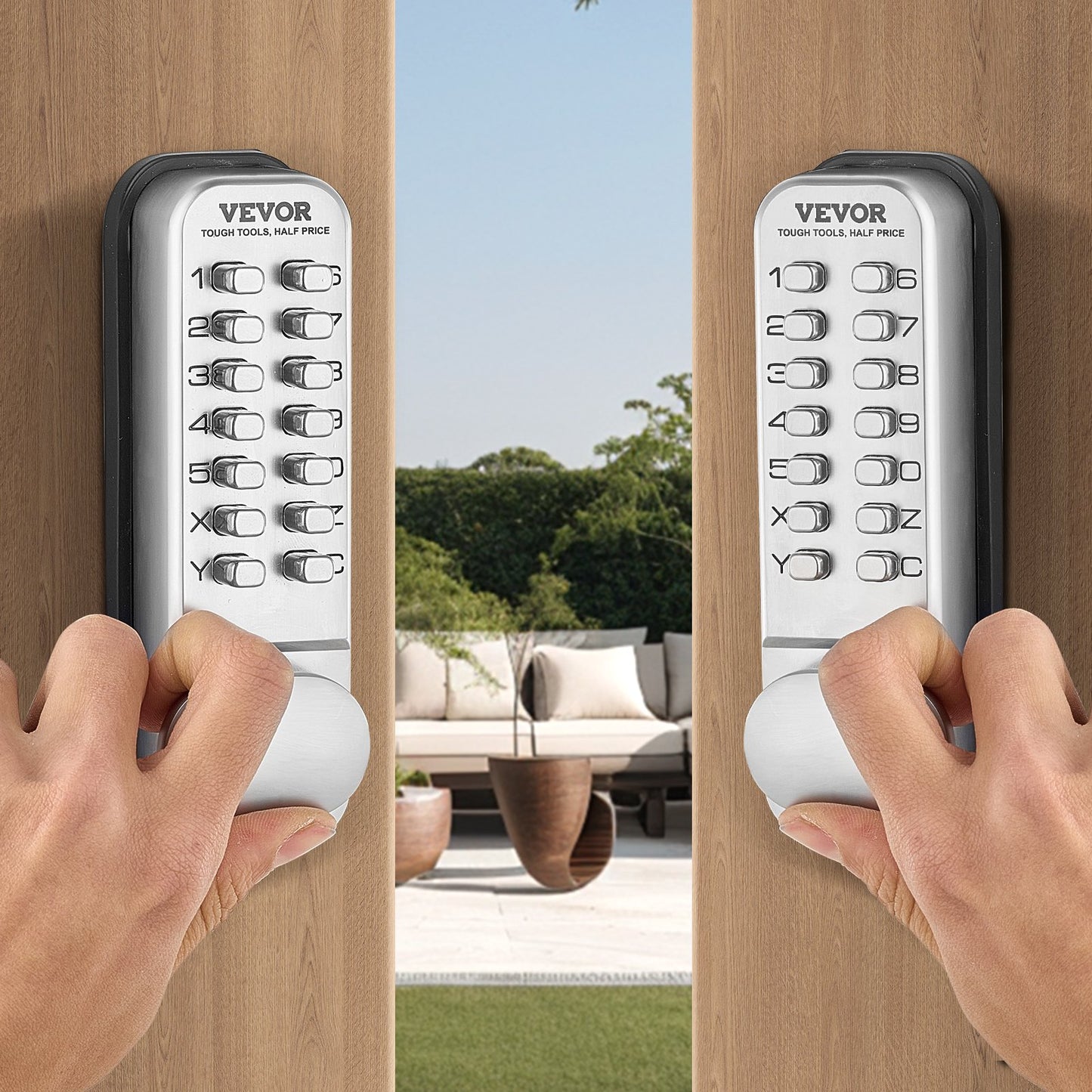 Mechanisches schlüsselloses Türschloss, 14-Tasten-Türschloss, mechanischer Türknauf mit Tastatur, einseitiges, wasserdichtes Edelstahl-Torschloss, für Haus, Büro, Garten, Zaun, Garage und Hof