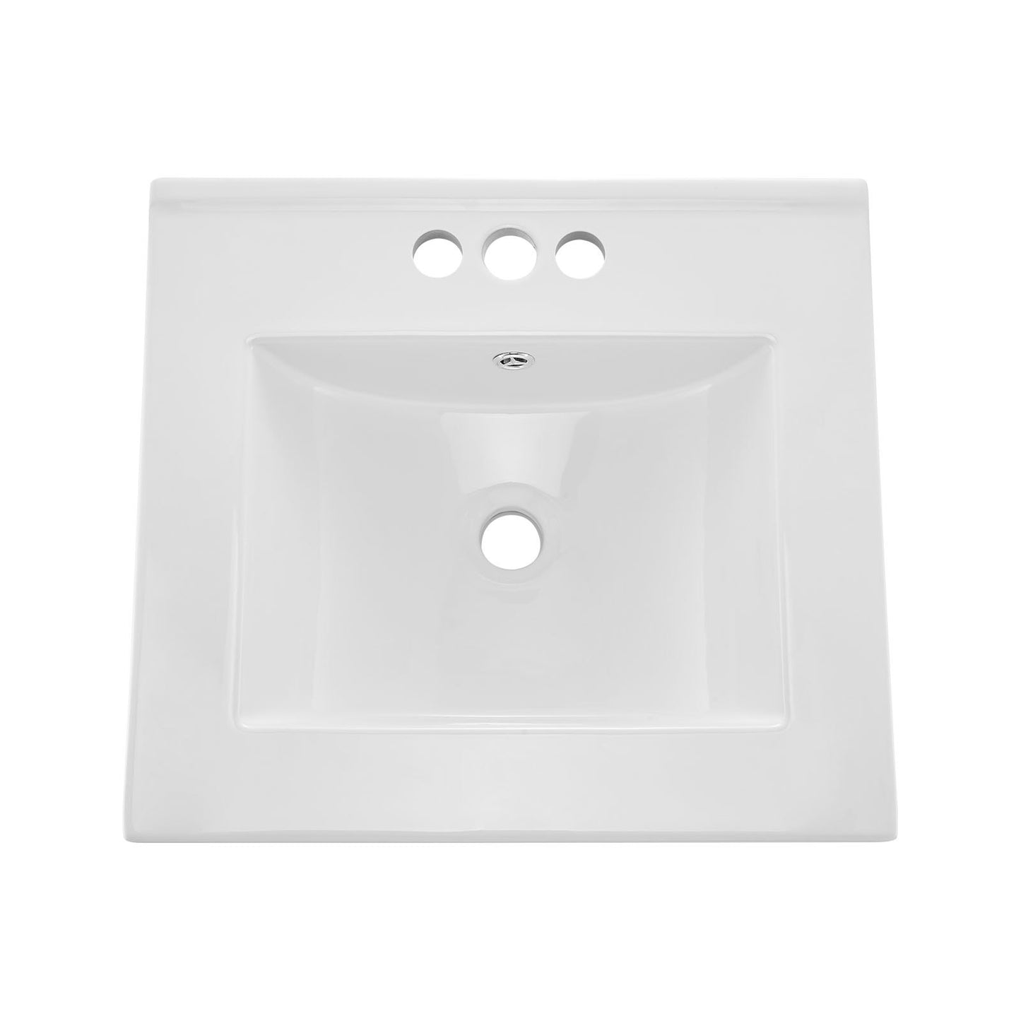 Halbeinbauwaschbecken, 510 x 465 mm, rechteckiges, weißes Keramik-Aufsatzwaschbecken mit Überlauf und 3 Hahnlöchern, modernes Einbauwaschbecken für kleine Badezimmer