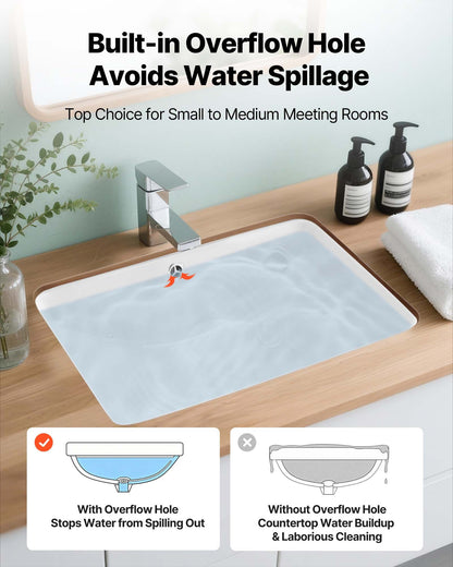 Unterbau-Waschbecken, 530 x 375 mm, rechteckiges, weißes Keramik-Aufsatzwaschbecken mit Überlauf, modernes Unterbau-Waschbecken für Badezimmer, rechteckig für kleine Räume