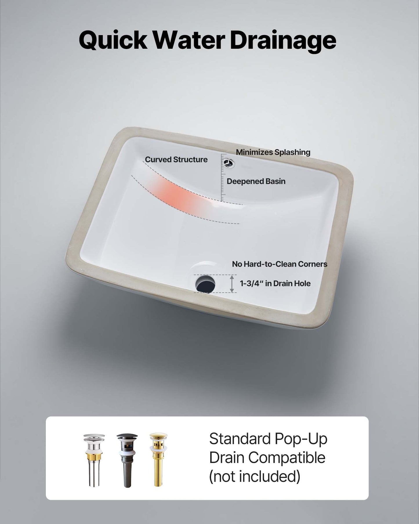 Unterbau-Waschbecken, 530 x 375 mm, rechteckiges, weißes Keramik-Aufsatzwaschbecken mit Überlauf, modernes Unterbau-Waschbecken für Badezimmer, rechteckig für kleine Räume