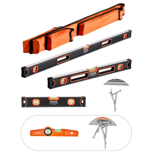 4-teiliges Torpedo-Wasserwaagen-Set, 48/24/16/10 Zoll Wasserwaagen-Set, Leuchtlibellen-Lineal mit Fluoreszenzbeleuchtung für 45/90/180 Grad, magnetisches Nivellierwerkzeug aus Aluminiumlegierung, stoßfest (nur die 10-Zoll-Variante ist magnetisch)