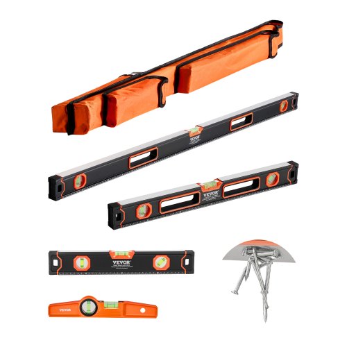 4-teiliges Torpedo-Wasserwaagen-Set, 48/24/16/10 Zoll, komplett magnetisch, mit fluoreszierender Libelle für 45/90/180 Grad, magnetischer Wasserwaagenkasten aus Aluminiumlegierung, SAE- und metrische Skala