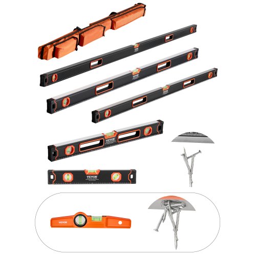 6-teiliges Torpedo-Wasserwaagen-Set, 78/48/32/24/16/10 Zoll Wasserwaagen-Set, Libellen-Lineal für 45/90/180 Grad, stoßfestes magnetisches Nivellierwerkzeug aus Aluminiumlegierung, SAE/Metrische Skala (nur die 10-Zoll-Variante hat einen Magneten)