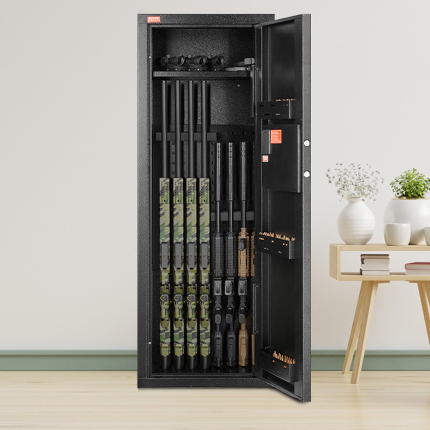 Gewehrschrank für 6-8 Gewehre, Gewehrschrank mit Schloss und digitalem Tastenfeld, hoher Gewehrschrank mit Schnellzugriff und herausnehmbarem Einlegeboden, Gewehrschrank für Gewehre und Schrotflinten für den Heimgebrauch