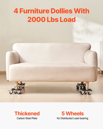 Furniture Dolly, Maximum Load 1200 lbs, Heavy Duty Furniture Movers with 5 360° Rotation Wheels, Carbon Steel Panel, Furniture Lift Slider Tool Set for Appliances, Sofa, Fridge, Washing Machine