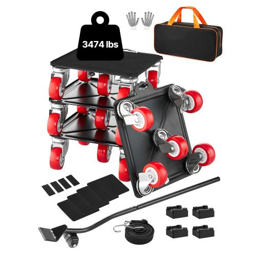 Möbelroller, maximale Traglast 1580 kg, Schwerlast-Möbeltransporter mit 5 um 360° drehbaren Rädern, Karbonstahlplatte, Möbellift- und Gleitwerkzeug-Set für Haushaltsgeräte, Sofa, Kühlschrank, Waschmaschine