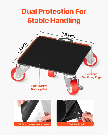 Möbelroller, maximale Traglast 1580 kg, Schwerlast-Möbeltransporter mit 5 um 360° drehbaren Rädern, Karbonstahlplatte, Möbellift- und Gleitwerkzeug-Set für Haushaltsgeräte, Sofa, Kühlschrank, Waschmaschine