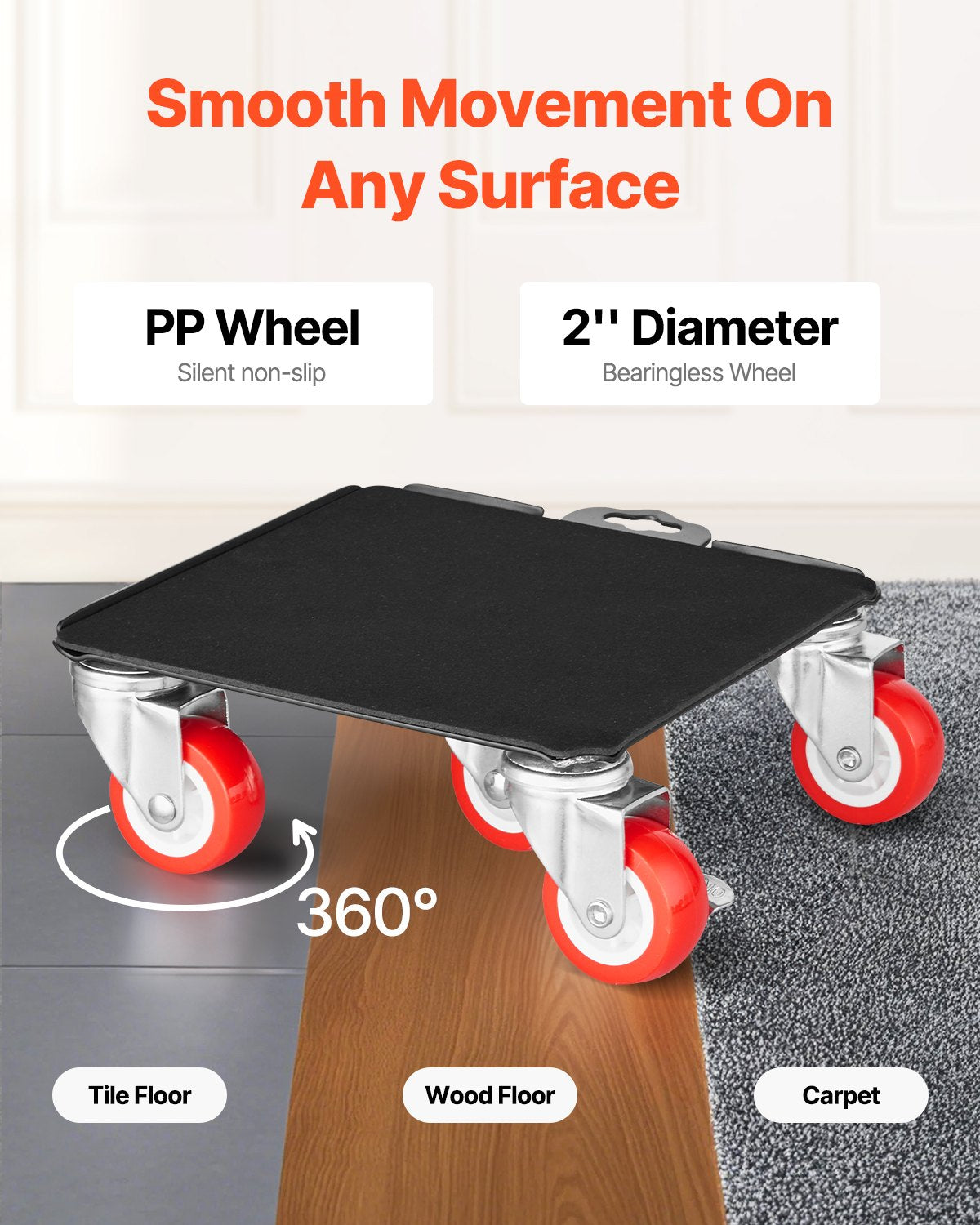 Möbelroller, maximale Traglast 1580 kg, Schwerlast-Möbeltransporter mit 5 um 360° drehbaren Rädern, Karbonstahlplatte, Möbellift- und Gleitwerkzeug-Set für Haushaltsgeräte, Sofa, Kühlschrank, Waschmaschine