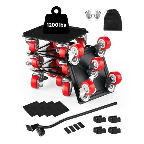 Möbelroller, maximale Traglast 544 kg, Schwerlast-Möbeltransporter mit 5 um 360° drehbaren Rädern, Karbonstahlplatte, Möbellift- und Gleitwerkzeug-Set für Haushaltsgeräte, Sofa, Kühlschrank, Waschmaschine