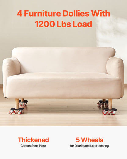 Möbelroller, maximale Traglast 544 kg, Schwerlast-Möbeltransporter mit 5 um 360° drehbaren Rädern, Karbonstahlplatte, Möbellift- und Gleitwerkzeug-Set für Haushaltsgeräte, Sofa, Kühlschrank, Waschmaschine