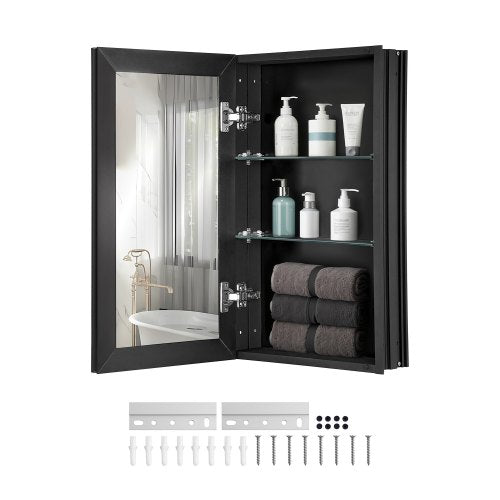Medicine Cabinet, 14 x 24 inches, Medicine Cabinet for Bathroom with Mirror, Aluminum Frame Bathroom Wall Cabinet, 2-layer Adjustable Shelves, Recessed & Wall-mounted Installation