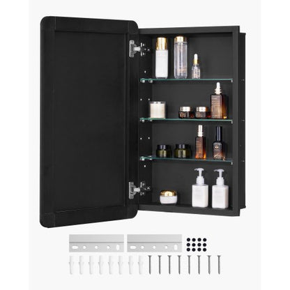 Medicine Cabinet, 16.5 x 27.5 inch, Medicine Cabinet for Bathroom with Mirror, Aluminum Frame Bathroom Wall Cabinet, 3-layer Adjustable Shelves, Recessed & Wall-mounted Installation