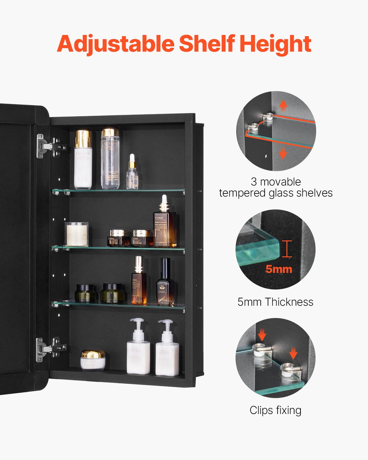 Medicine Cabinet, 16.5 x 27.5 inch, Medicine Cabinet for Bathroom with Mirror, Aluminum Frame Bathroom Wall Cabinet, 3-layer Adjustable Shelves, Recessed & Wall-mounted Installation