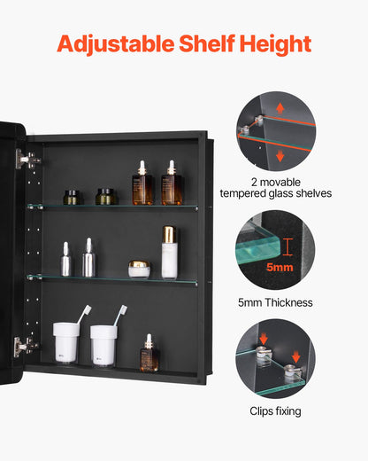 Medicine Cabinet, 24 x 30 inch, Medicine Cabinet for Bathroom with Mirror, Aluminum Frame Bathroom Wall Cabinet, 2-layer Adjustable Shelves, Recessed & Wall-mounted Installation