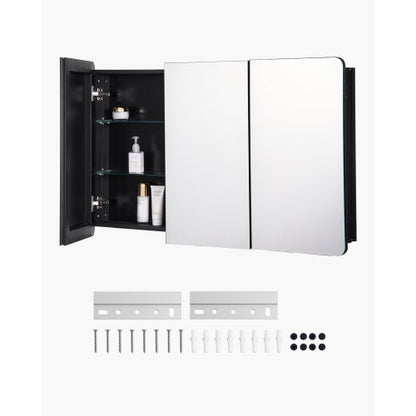 Medicine Cabinet, 25.5 x 40 inch, Medicine Cabinet for Bathroom with Mirror, Aluminum Frame Bathroom Wall Cabinet, 4-layer Adjustable Shelves, Recessed & Wall-mounted Installation