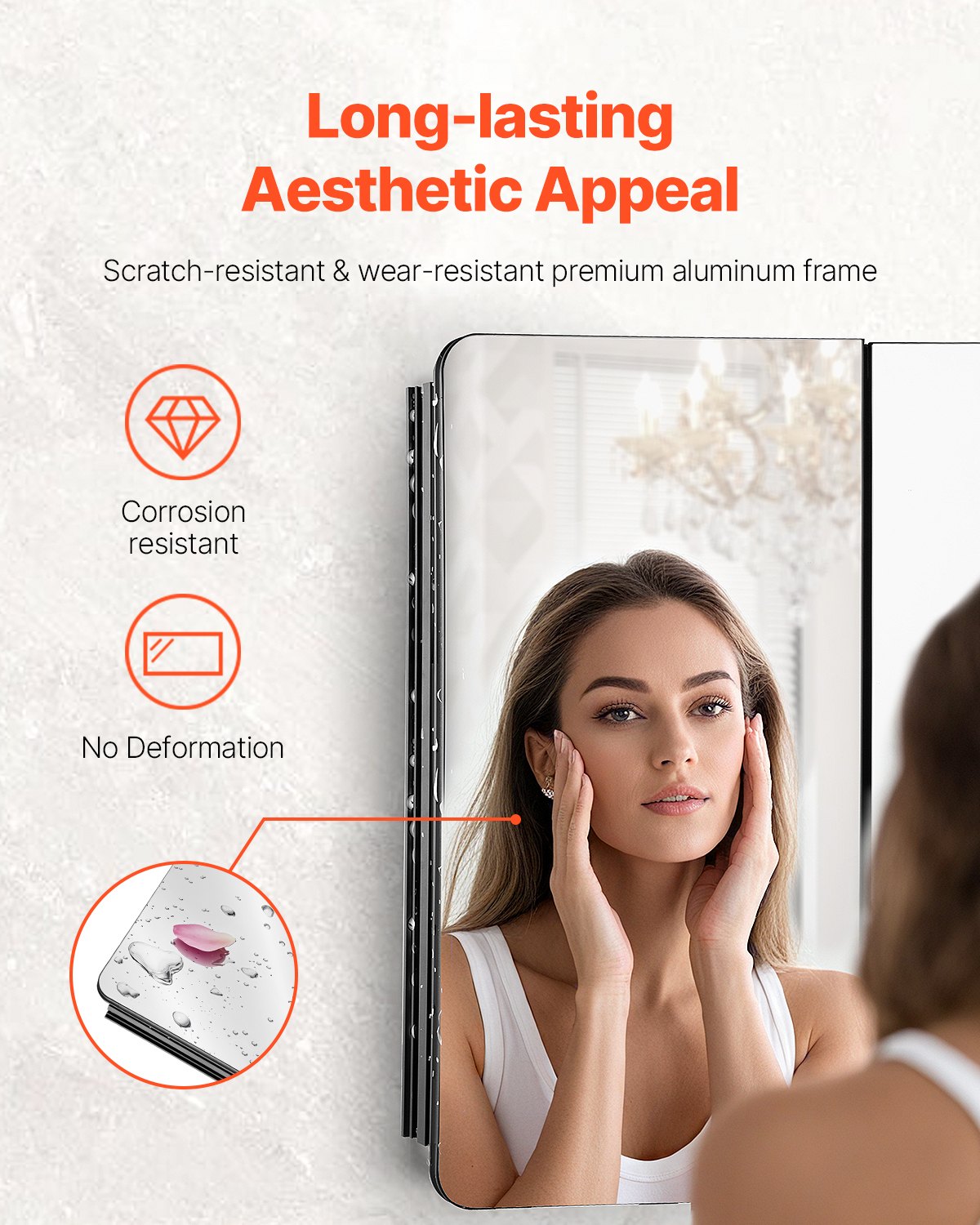 Medicine Cabinet, 25.5 x 40 inch, Medicine Cabinet for Bathroom with Mirror, Aluminum Frame Bathroom Wall Cabinet, 4-layer Adjustable Shelves, Recessed & Wall-mounted Installation