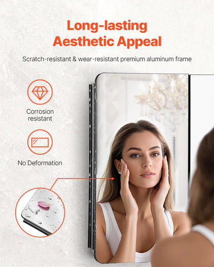 Medicine Cabinet, 25.5 x 40 inch, Medicine Cabinet for Bathroom with Mirror, Aluminum Frame Bathroom Wall Cabinet, 4-layer Adjustable Shelves, Recessed & Wall-mounted Installation