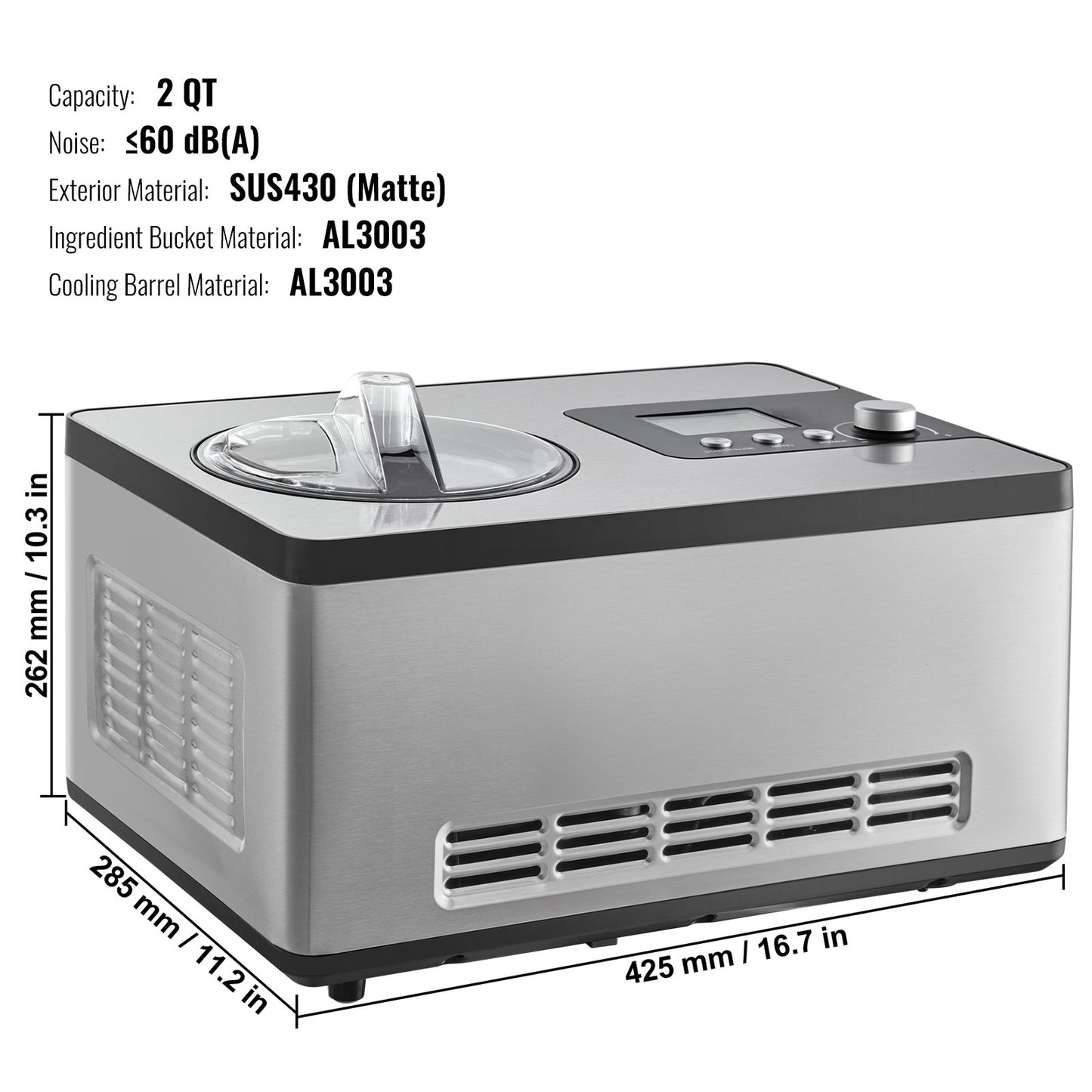 1,9-Liter-Automatische Eismaschine, elektrisch, Joghurt-Gelato-Herstellung, Silber