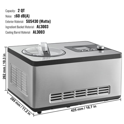 1,9-Liter-Automatische Eismaschine, elektrisch, Joghurt-Gelato-Herstellung, Silber