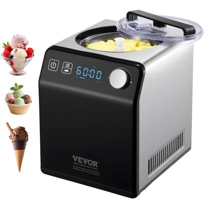 1,9-Liter-Automatische Eismaschine, elektrisch, Joghurt-Gelato-Herstellung, Schwarz