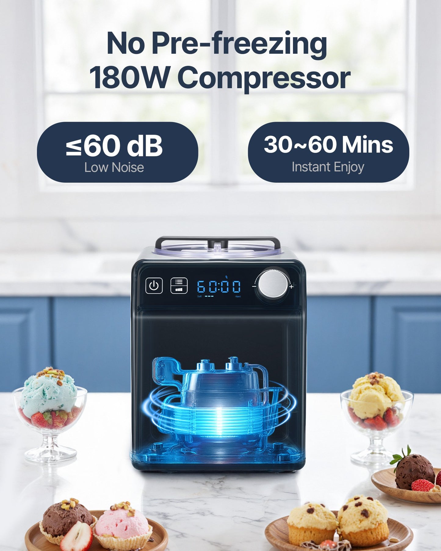 1,9-Liter-Automatische Eismaschine, elektrisch, Joghurt-Gelato-Herstellung, Schwarz