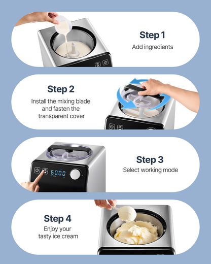 1,9-Liter-Automatische Eismaschine, elektrisch, Joghurt-Gelato-Herstellung, Schwarz