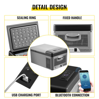 Tragbarer Auto-Gefrierschrank, 15-Liter-Kühl-/Gefrierschrank, Camping-Gefrierschrank mit zwei Lagerzonen, -20 °C bis 10 °C, 12-Volt-Kühl-/Gefrierschrank für Auto und Zuhause, 12/24 V Gleichstrom, 100–240 V Wechselstrom, USB-Anschluss