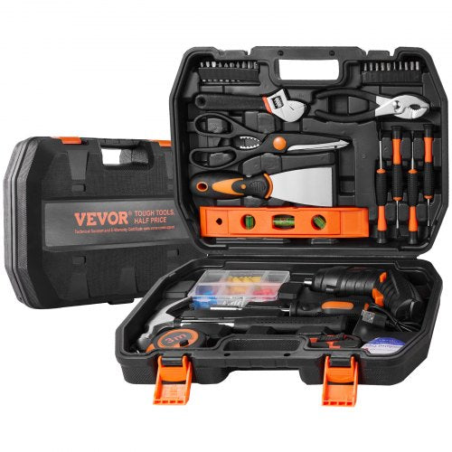 Tool Kit, 96 Piece General Household Hand Tool Set, with Cordless Screwdriver and Portable Tool Storage Case, High-Quality Steel, for Home Maintenance, DIY Projects, and Automotive Repair