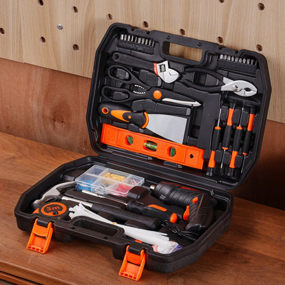 Tool Kit, 96 Piece General Household Hand Tool Set, with Cordless Screwdriver and Portable Tool Storage Case, High-Quality Steel, for Home Maintenance, DIY Projects, and Automotive Repair