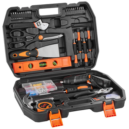 Tool Kit, 96 Piece General Household Hand Tool Set, with Cordless Screwdriver and Portable Tool Storage Case, High-Quality Steel, for Home Maintenance, DIY Projects, and Automotive Repair