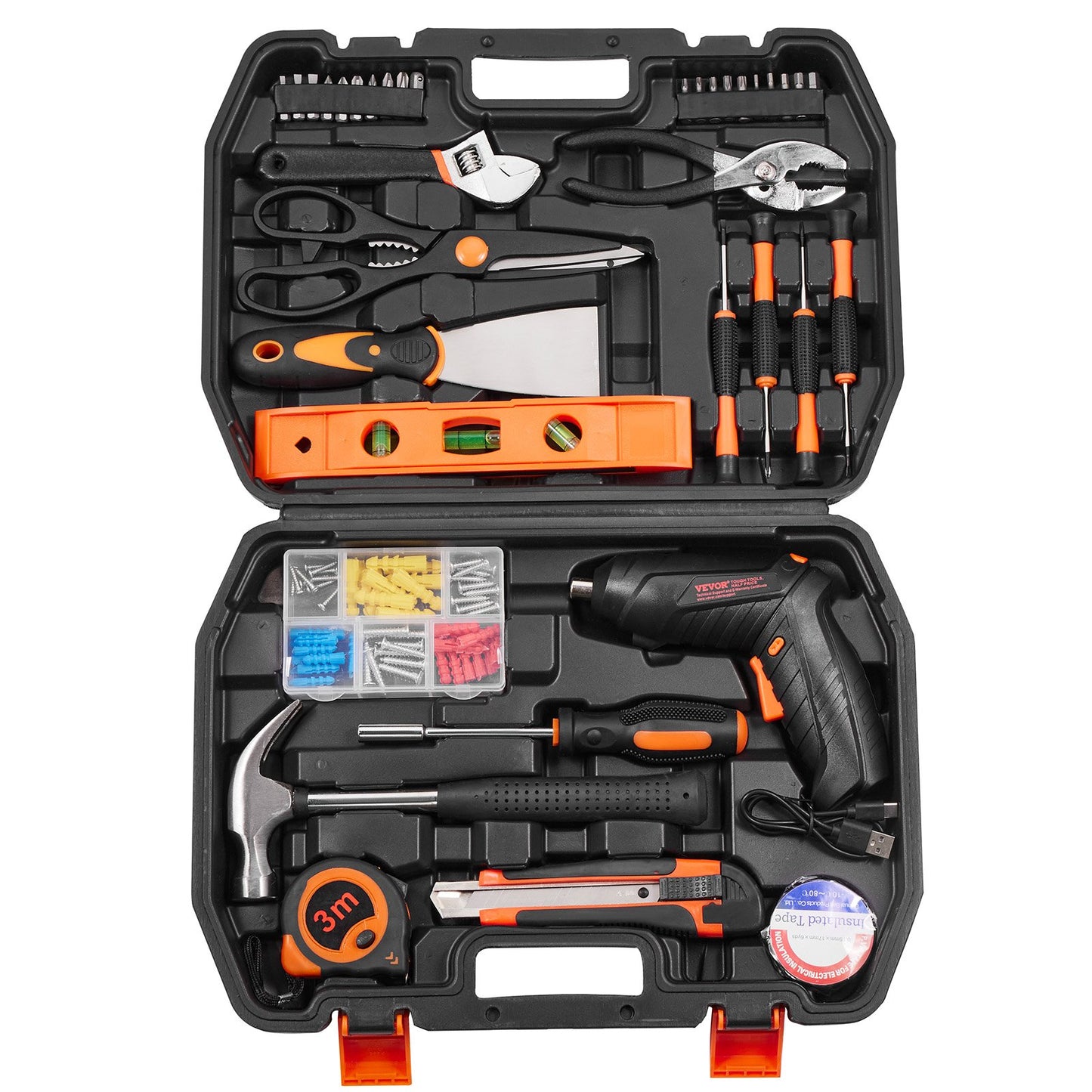 Tool Kit, 96 Piece General Household Hand Tool Set, with Cordless Screwdriver and Portable Tool Storage Case, High-Quality Steel, for Home Maintenance, DIY Projects, and Automotive Repair
