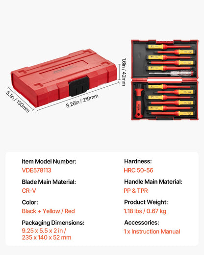 Isolierter Schraubendrehersatz, 13-teiliger professioneller Elektriker-Schraubendrehersatz, 1000-V-isolierter Elektriker-Werkzeugsatz, mit magnetischen Phillips-, Schlitz-, Pozidriv- und Torx-Bits, Schraubendreher für Elektriker