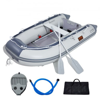 Inflatable Dinghy Boat, 4-Person Transom Sport Tender Boat, with Marine Wood Floor and Adjustable Aluminum Bench, 1000 lbs Inflatable Fishing Boat Raft, Aluminum Oars, Air Pump, and Carry Bag