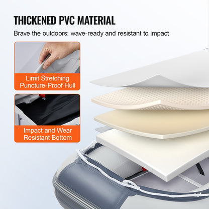 Inflatable Dinghy Boat, 4-Person Transom Sport Tender Boat, with Marine Wood Floor and Adjustable Aluminum Bench, 1000 lbs Inflatable Fishing Boat Raft, Aluminum Oars, Air Pump, and Carry Bag