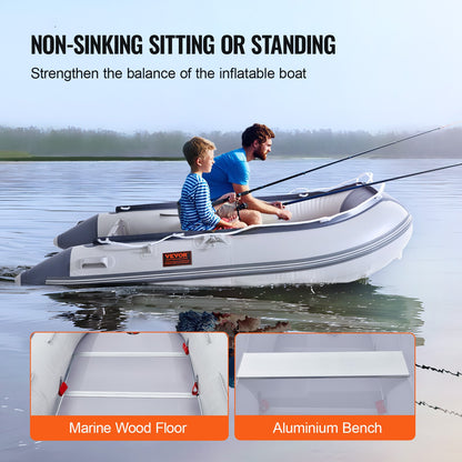 Inflatable Dinghy Boat, 4-Person Transom Sport Tender Boat, with Marine Wood Floor and Adjustable Aluminum Bench, 1000 lbs Inflatable Fishing Boat Raft, Aluminum Oars, Air Pump, and Carry Bag