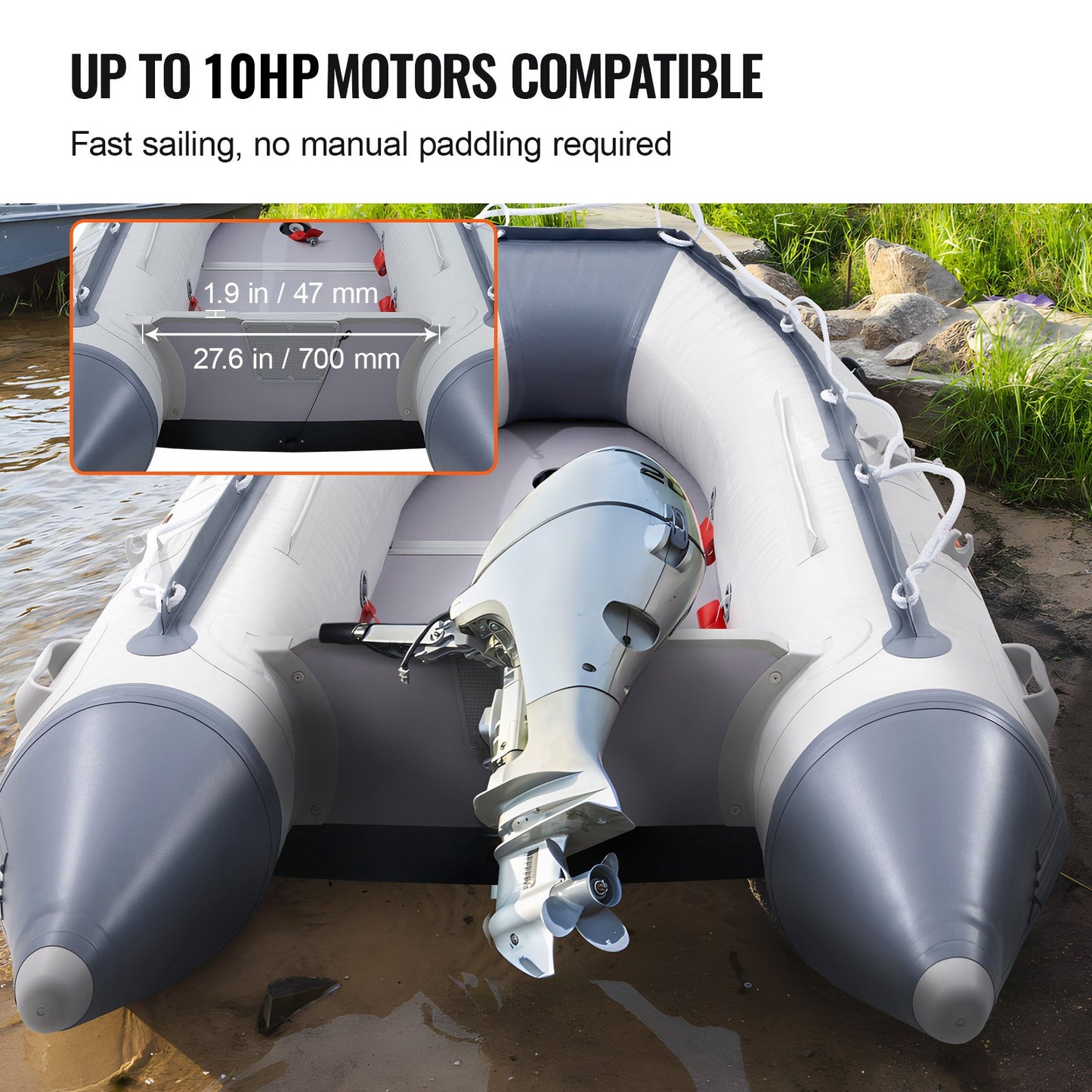 Inflatable Dinghy Boat, 4-Person Transom Sport Tender Boat, with Marine Wood Floor and Adjustable Aluminum Bench, 1000 lbs Inflatable Fishing Boat Raft, Aluminum Oars, Air Pump, and Carry Bag