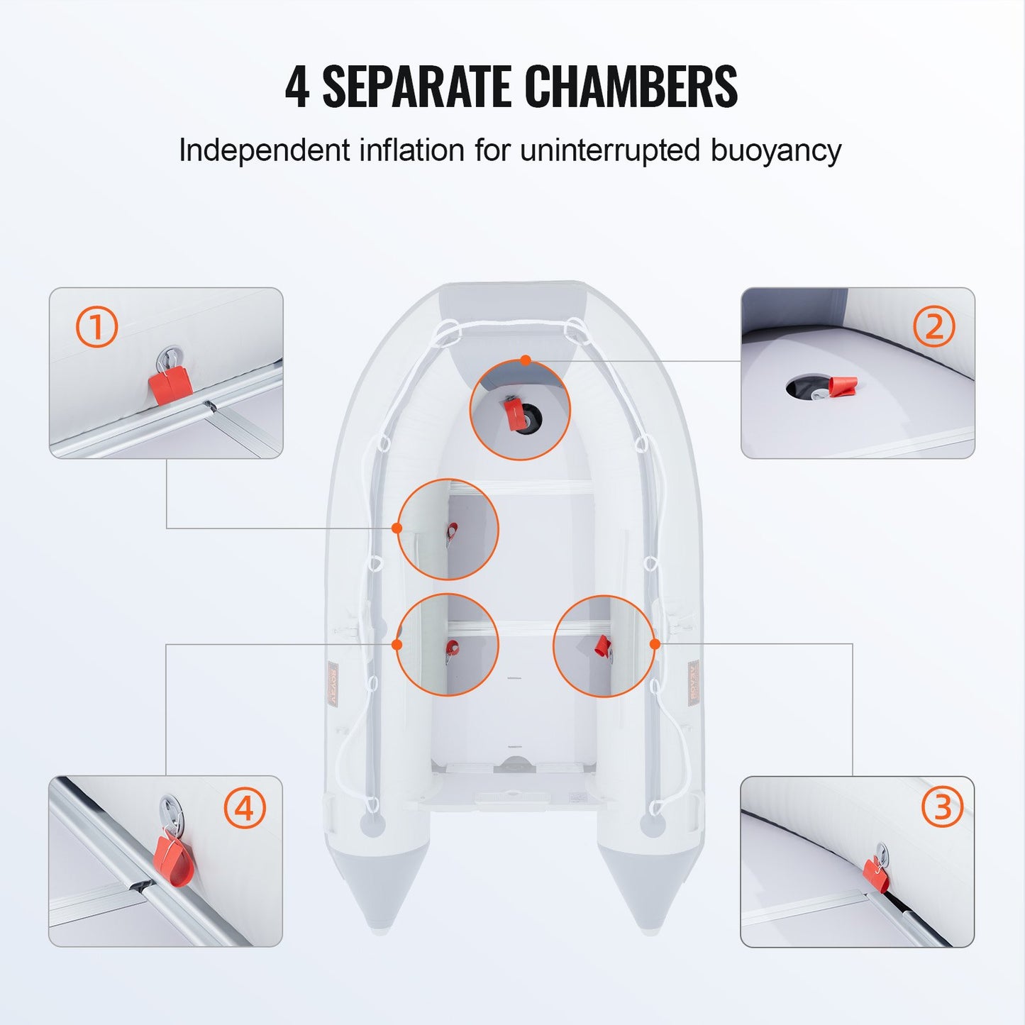 Inflatable Dinghy Boat, 4-Person Transom Sport Tender Boat, with Marine Wood Floor and Adjustable Aluminum Bench, 1000 lbs Inflatable Fishing Boat Raft, Aluminum Oars, Air Pump, and Carry Bag