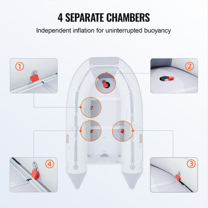 Inflatable Dinghy Boat, 4-Person Transom Sport Tender Boat, with Marine Wood Floor and Adjustable Aluminum Bench, 1000 lbs Inflatable Fishing Boat Raft, Aluminum Oars, Air Pump, and Carry Bag