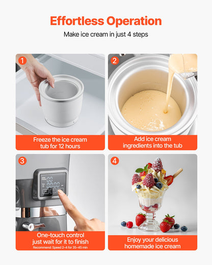 Eismaschine, 1,7 l Fassungsvermögen, 6-stufiger elektrischer Standmixer mit LED-Digitalanzeige und Timer, Rührbesen, Knethaken, Spritzschutz, für hausgemachtes Frozen Yogurt, Fruchtsorbet und Gelato, Grau