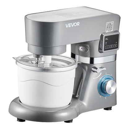 Eismaschine, 1,7 l Fassungsvermögen, 6-stufiger elektrischer Standmixer mit LED-Digitalanzeige und Timer, Rührbesen, Knethaken, Spritzschutz, für hausgemachtes Frozen Yogurt, Fruchtsorbet und Gelato, Grau