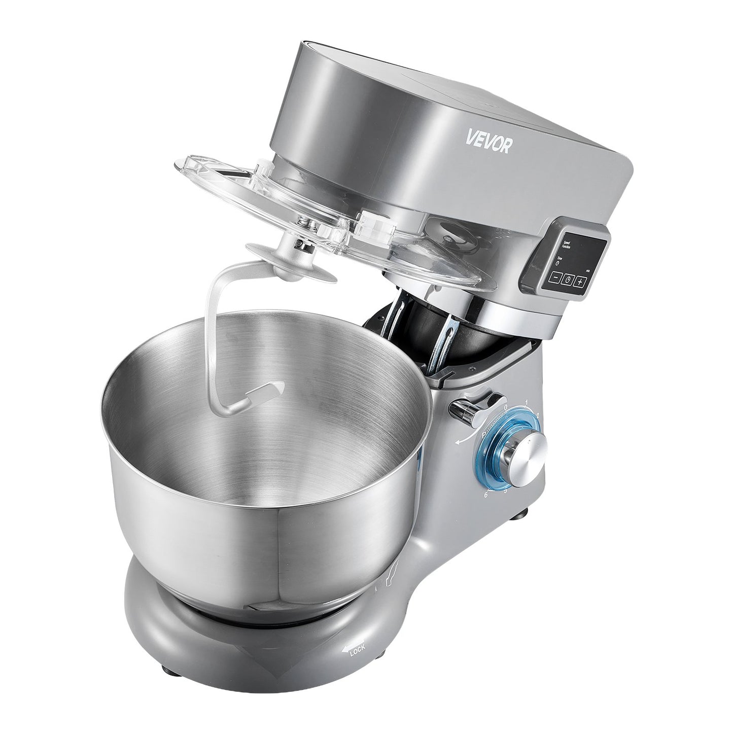 Eismaschine, 1,7 l Fassungsvermögen, 6-stufiger elektrischer Standmixer mit LED-Digitalanzeige und Timer, Rührbesen, Knethaken, Spritzschutz, für hausgemachtes Frozen Yogurt, Fruchtsorbet und Gelato, Grau