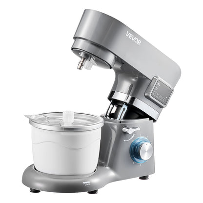 Eismaschine, 1,7 l Fassungsvermögen, 6-stufiger elektrischer Standmixer mit LED-Digitalanzeige und Timer, Rührbesen, Knethaken, Spritzschutz, für hausgemachtes Frozen Yogurt, Fruchtsorbet und Gelato, Grau