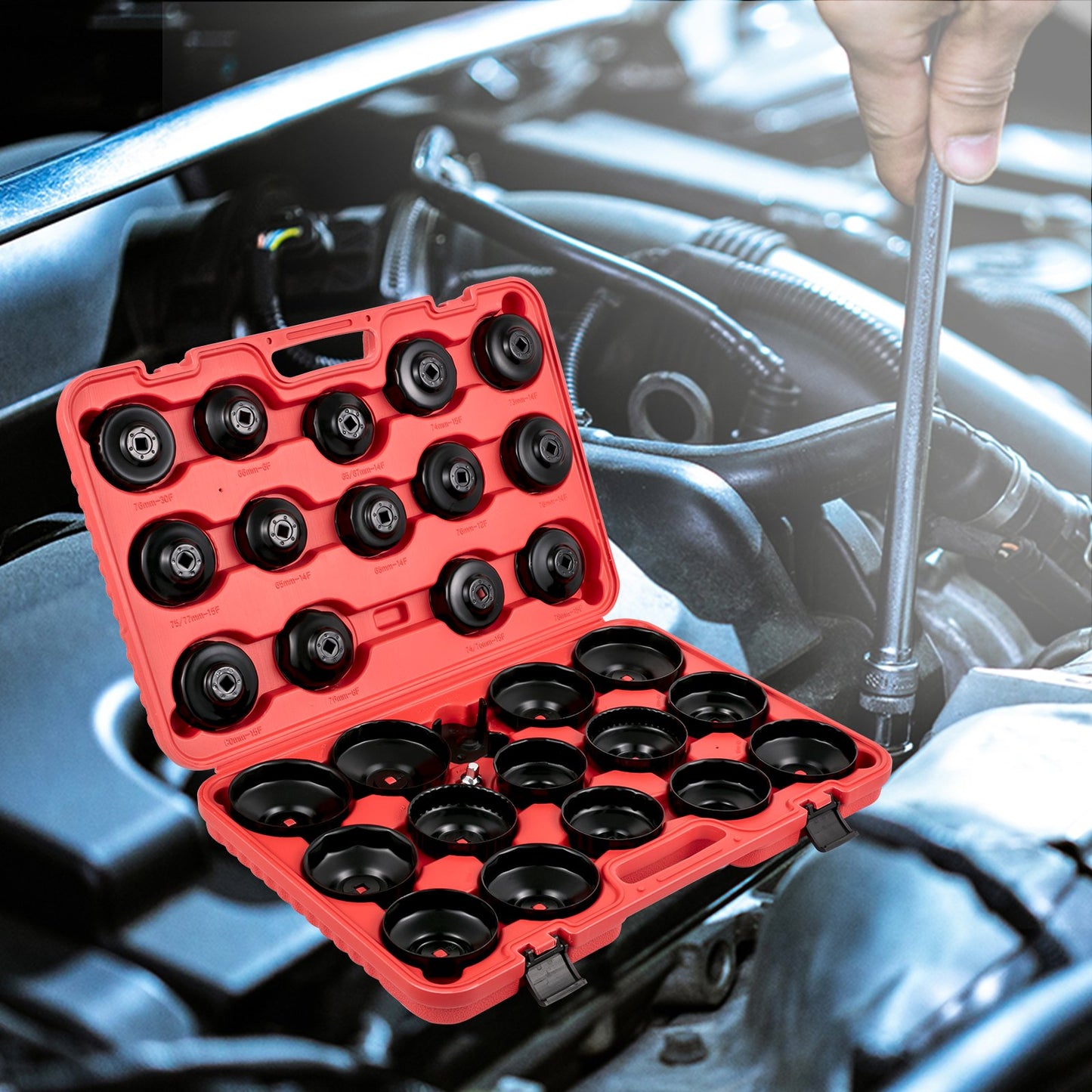 Oil Filter Socket Set, 30 Pcs Oil Filter Wrench Set, Sturdy Steel Oil Filter Socket, 3/8\" Oil Filter Socket, Low Profile Oil Filter Socket Set For Easy Access, Oil Filter Wrench Cap Set