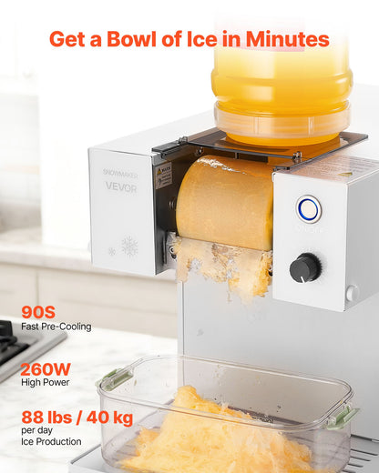 Schneeflocken-Eismaschine, 40 kg/24 h, Eismaschine mit Edelstahlklinge, elektrische Schneekegelmaschine mit 1,8-Liter-Tank, 90 Sekunden Schnellvorkühlung, für Zuhause und kleine Feiern